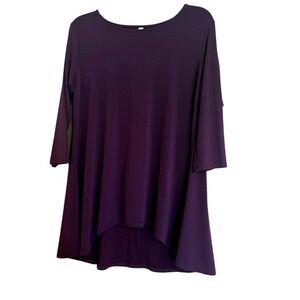 Zenana Outfitters Womens XL Plum Purple High Low Swing Tunic Top 3/4 Slv